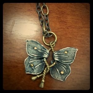 Mixed metal 28” necklace with butterfly pendant